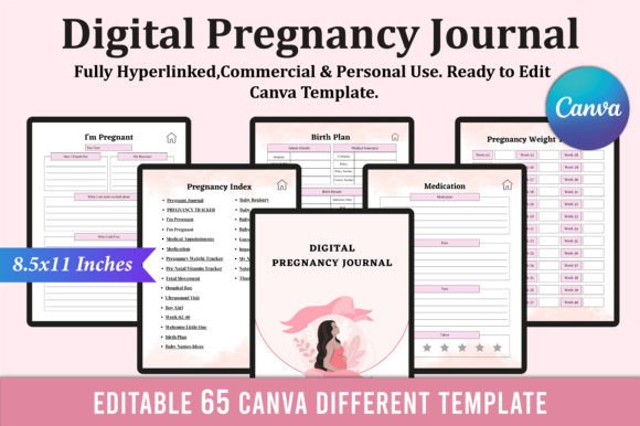 Download Editable Digital Pregnancy Journal KDP - Pregnancy journal Collection
