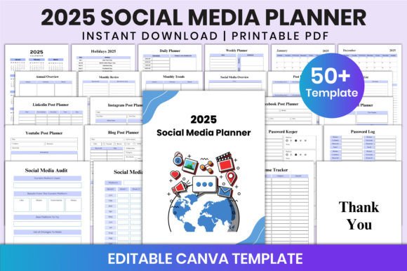 Download 2025 Social Media Planner for Canva KDP - Social media planner Collection